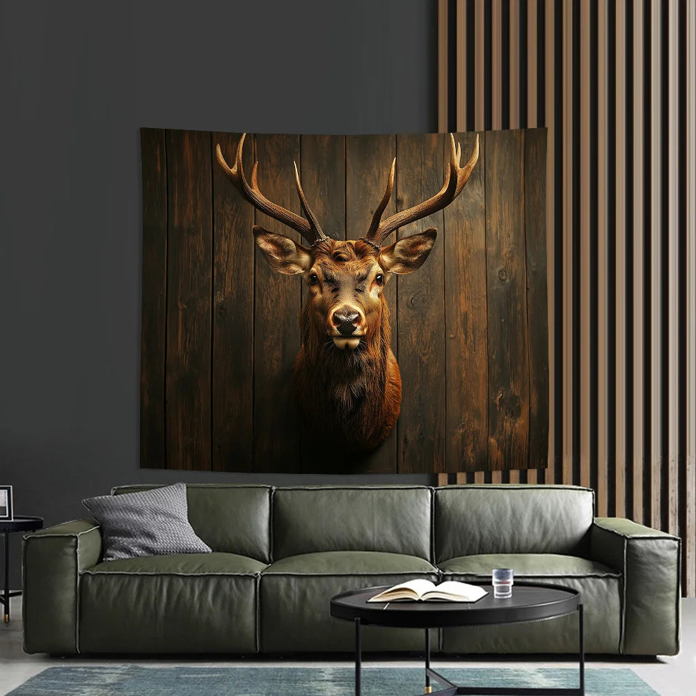 Classic Deer Head Tapestry - Elegant Polyester Wall Art for Home/Office Decor & Unique Gift, No Electricity Needed