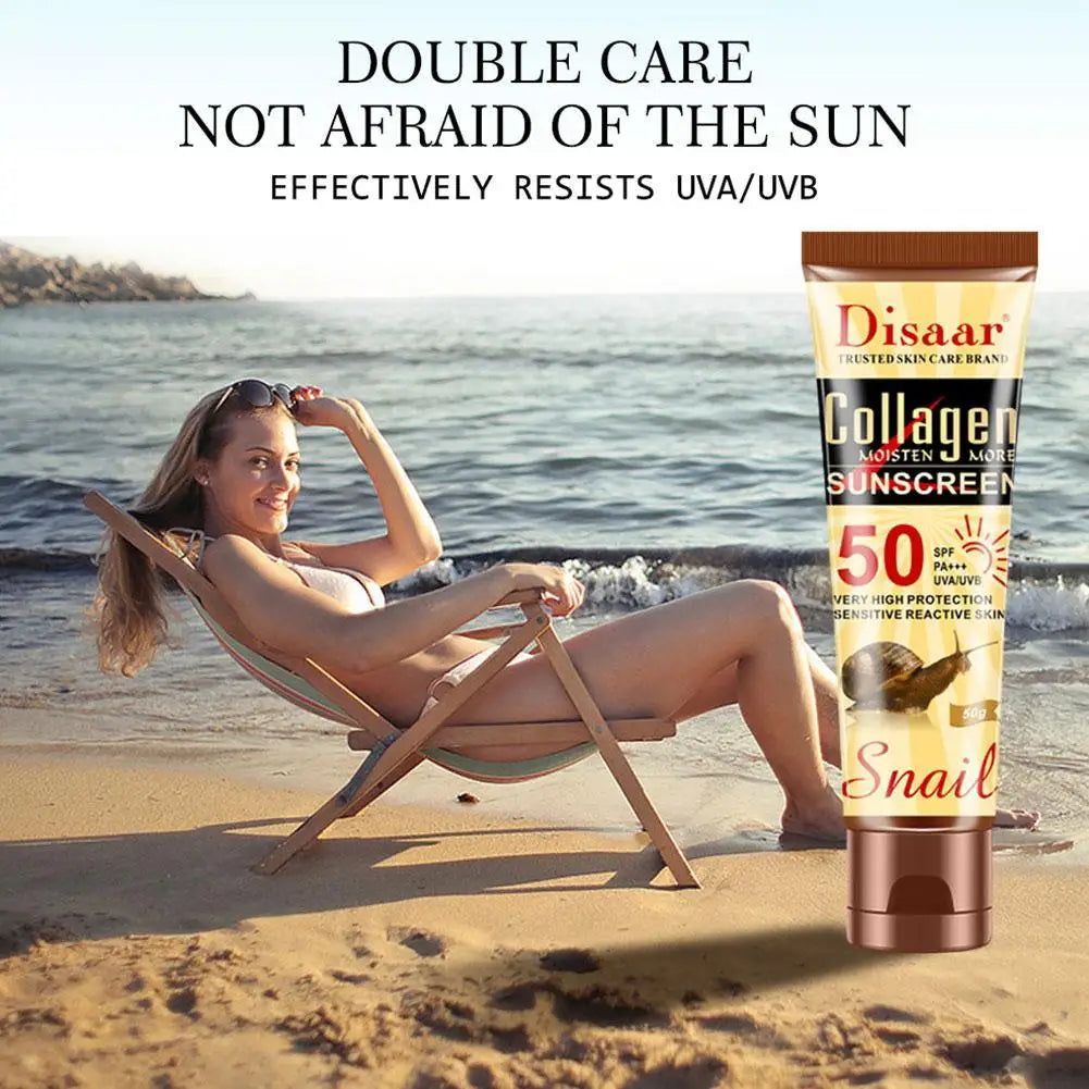 50g Collagen Snail Sunscreen Cream Protector Facial Solar Sun Block Spf 50 Gel Lotion