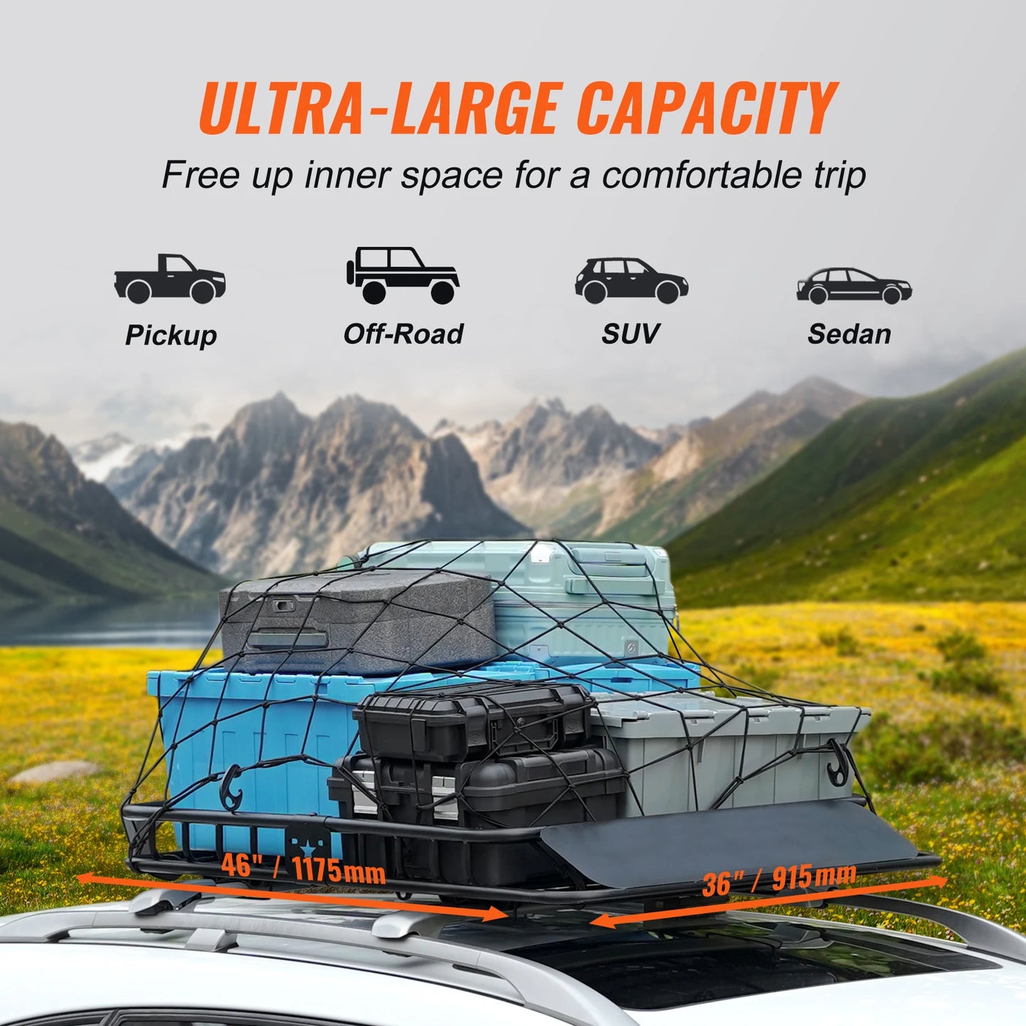 SucceBuy Roof Rack Cargo Basket 46"x36"x4.5"/51"x36"x5" Rooftop Cargo Carrier Heavy-Duty 200 LBS Capacity for SUV Truck Vehicle