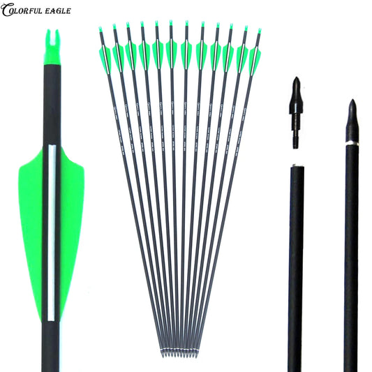 Archery Hunting Mixed Carbon Arrows 28/30/31inch Spine 500 Replaceable ArrowHead Bolts for Compound/Recurve Bow Hunting