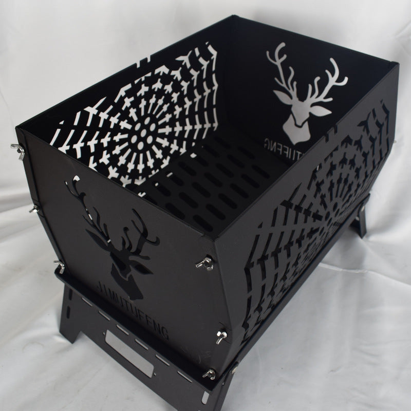 Burning Fire Table Black Plastic Spraying Movable Cold Rolled Plate Carbon Steel Deer Head Folding Stove Warm Pot Burning Pot