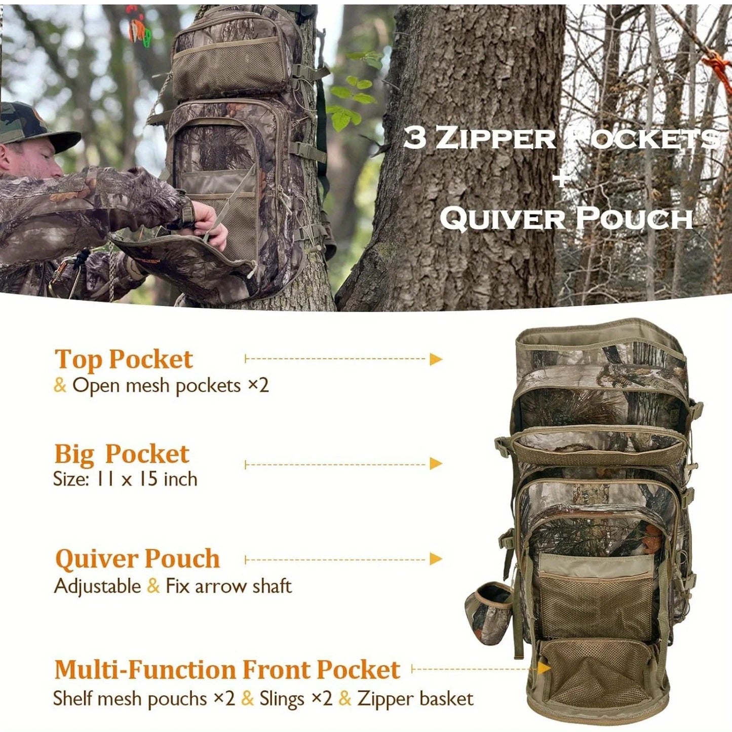 NEW VIEW Camo Bow Hunting Backpack for Men and Women, Saddle Hunting Back Pack with Bow Holder, Elk and Deer Hunting Bag