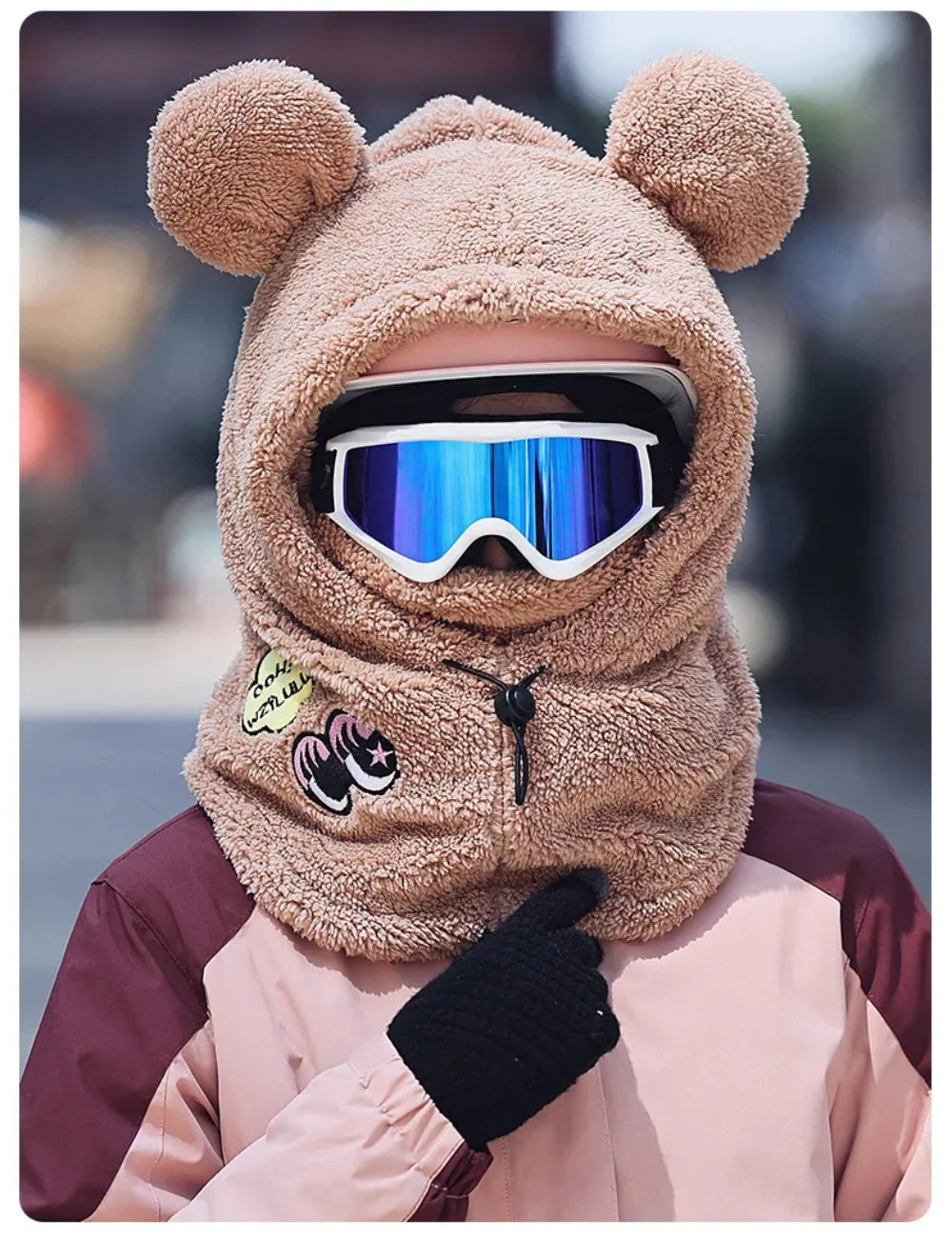 Animal Ear Ski Helmet Cover Bear Cat Ear Skiing Warmer Comfortable Soft Fleece Winter Warm Skiing Head Warmer Ski Accessories