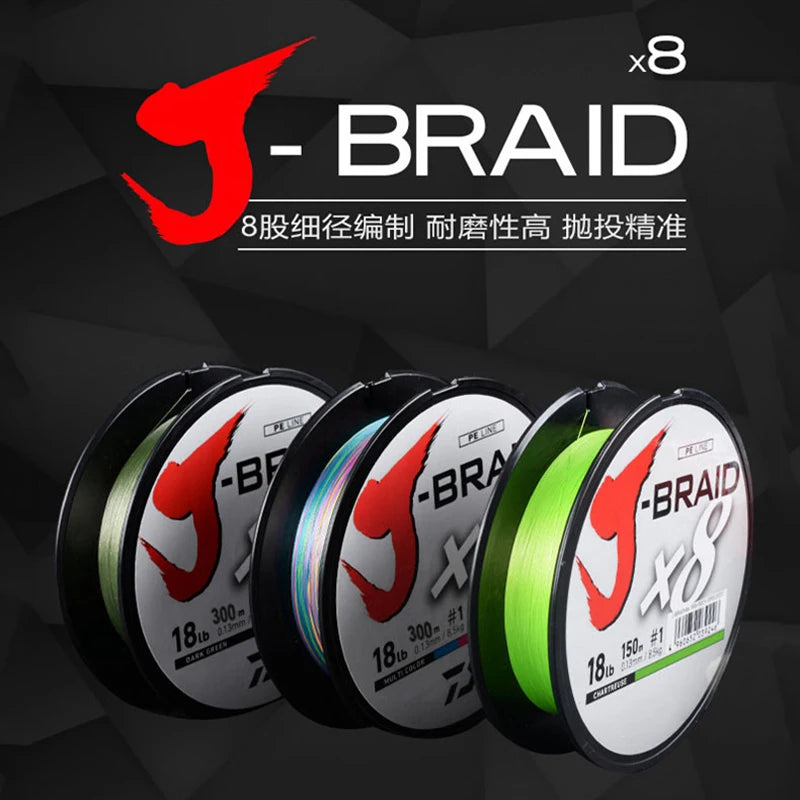 DAIWAPE Fishing Line J-Braid 300M PE 8 strands Fishing Line 14-100LB Japan 8X Braided Fishing Line