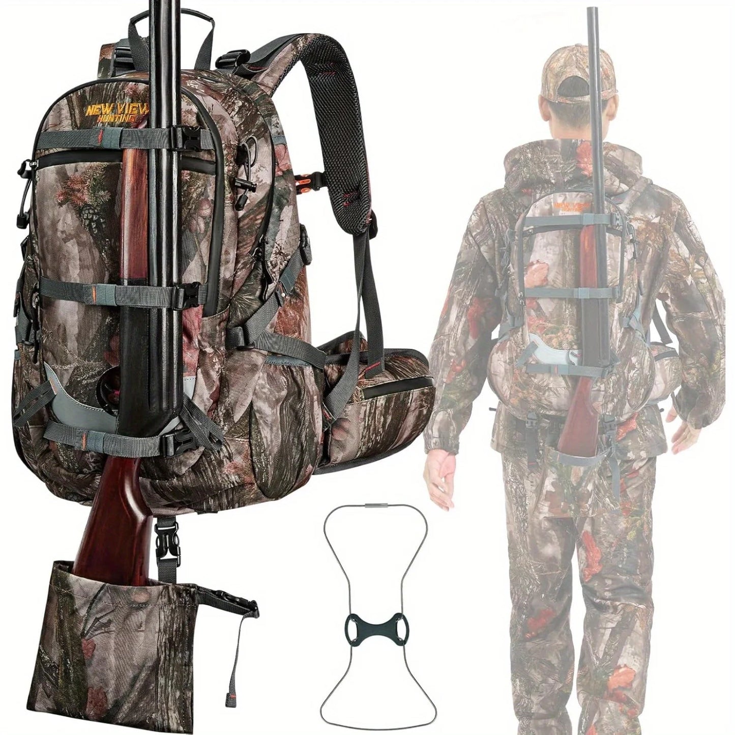 NEW VIEW 35L Hunting Backpacks for Men, Camo Hunting Backpack with Bow & Rifle Holder, Saddle Hunting Backpack for Deer, Elk