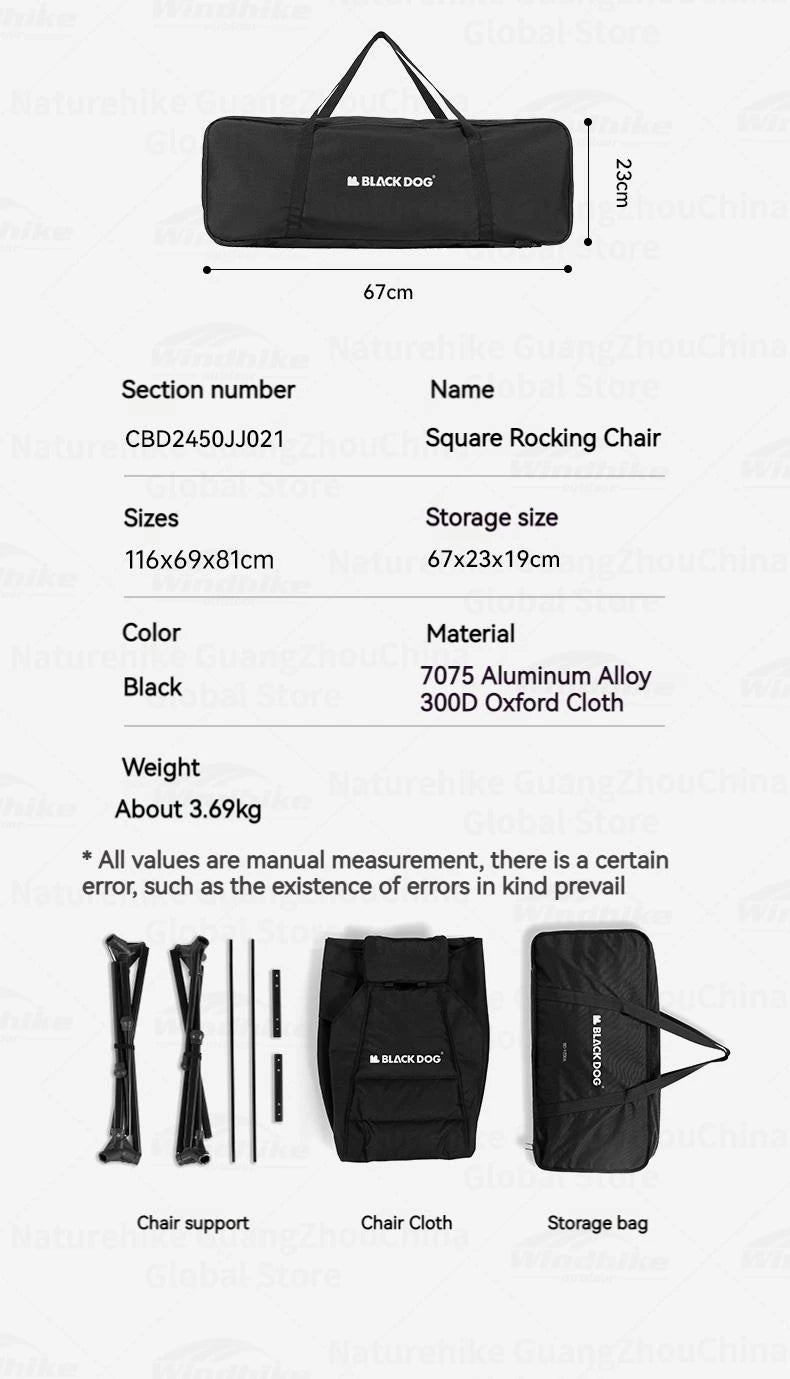 Naturehike BLACKDOG Rocking Chair Folding Portable Detachable Adjustable Outdoor Camping Travel Recliner Aluminum