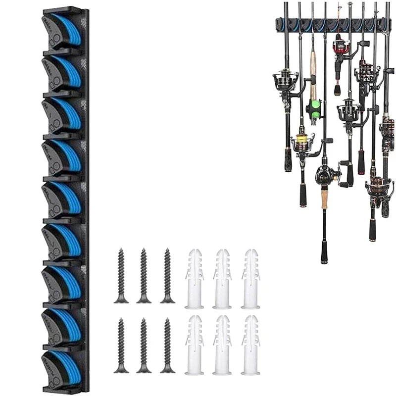 Vertical Rod Holder Wall Mounted Fishing Rod Rack Rod Stand Fishing Rod Organizer For Garage Room Holds Up To 9 Rods Or Combos