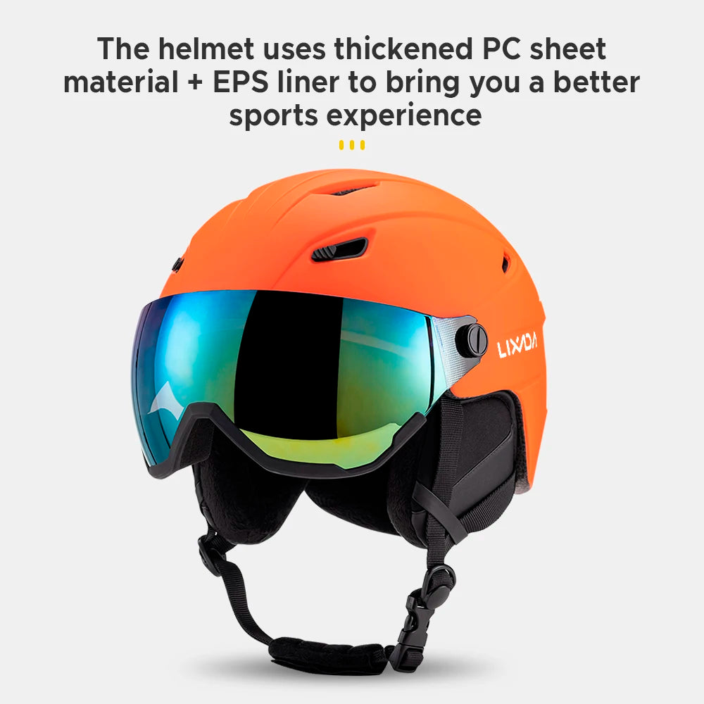LIXADA Integrated Ski Helmet Men and Women Snowboard Helmet with Removable Visor Goggles Men and Women ‘s Snowboard Wear