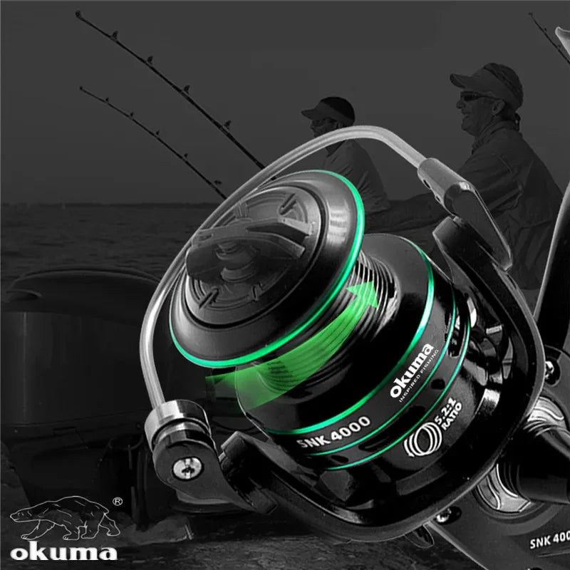 OKUMA Dual Brake Fishing Reel 20Max Drag Speed Ratio 5.2:1/14+1BB All Metal Wire Cup Spinning Wheel 3000-6000