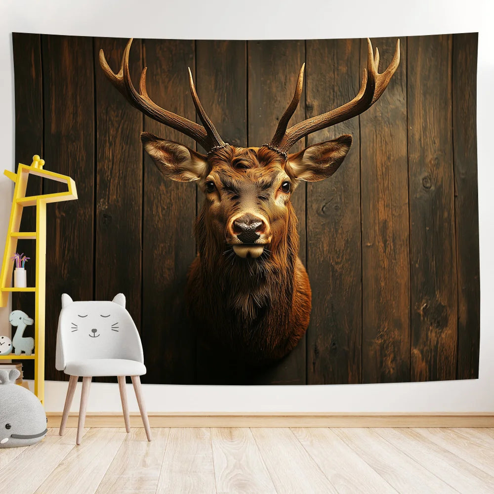 Classic Deer Head Tapestry - Elegant Polyester Wall Art for Home/Office Decor & Unique Gift, No Electricity Needed