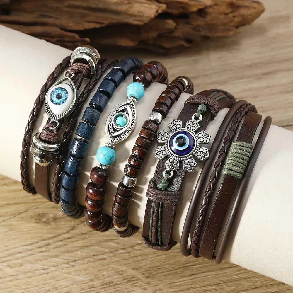 Feather Boho 5-6pc/set wood bead tree Charms bracelets