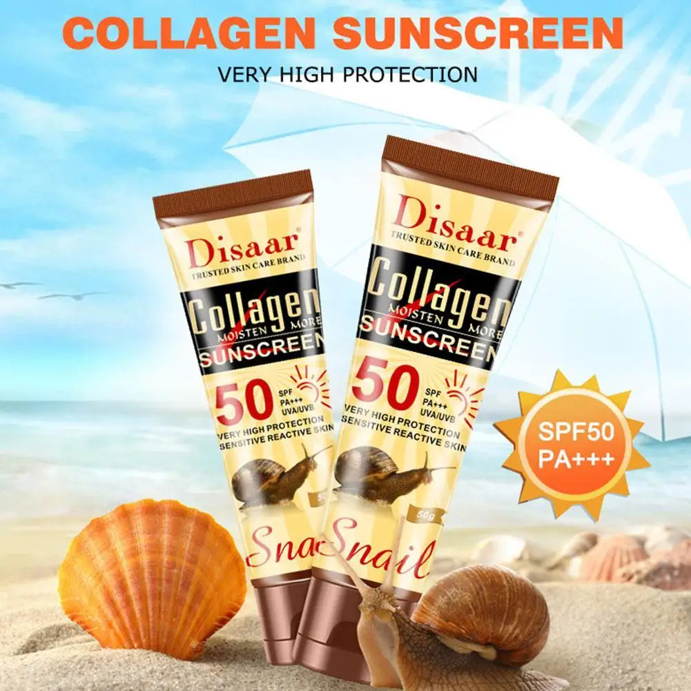 50g Collagen Snail Sunscreen Cream Protector Facial Solar Sun Block Spf 50 Gel Lotion