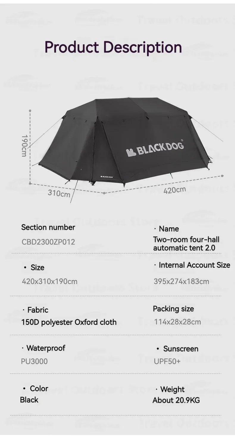 Naturehike BLACKDOG Cabin Tent Camping Automatic Family Tent for 5-8 People