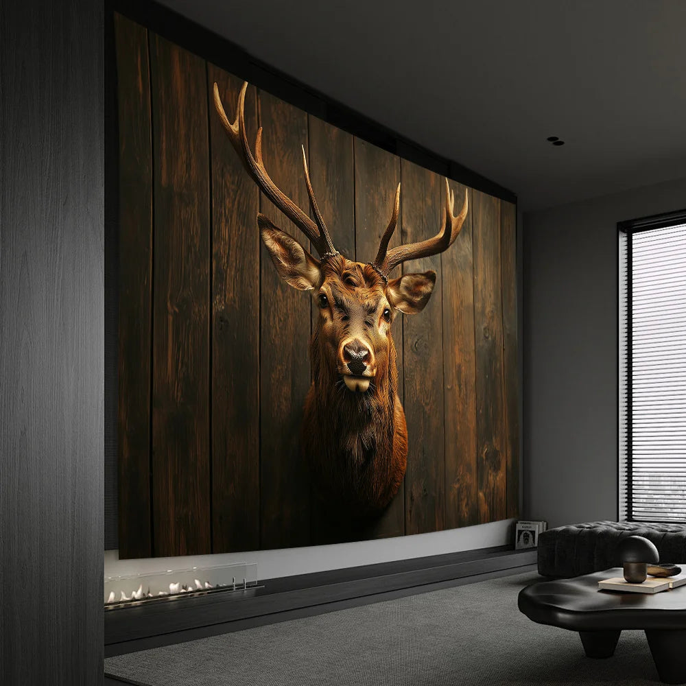 Classic Deer Head Tapestry - Elegant Polyester Wall Art for Home/Office Decor & Unique Gift, No Electricity Needed