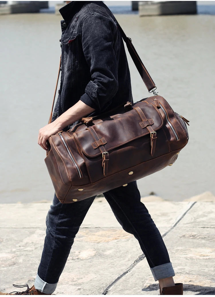 MUNUKI Vintage Crazy Horse Genuine Leather Travel bag