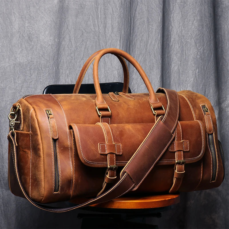 MUNUKI Vintage Crazy Horse Genuine Leather Travel bag